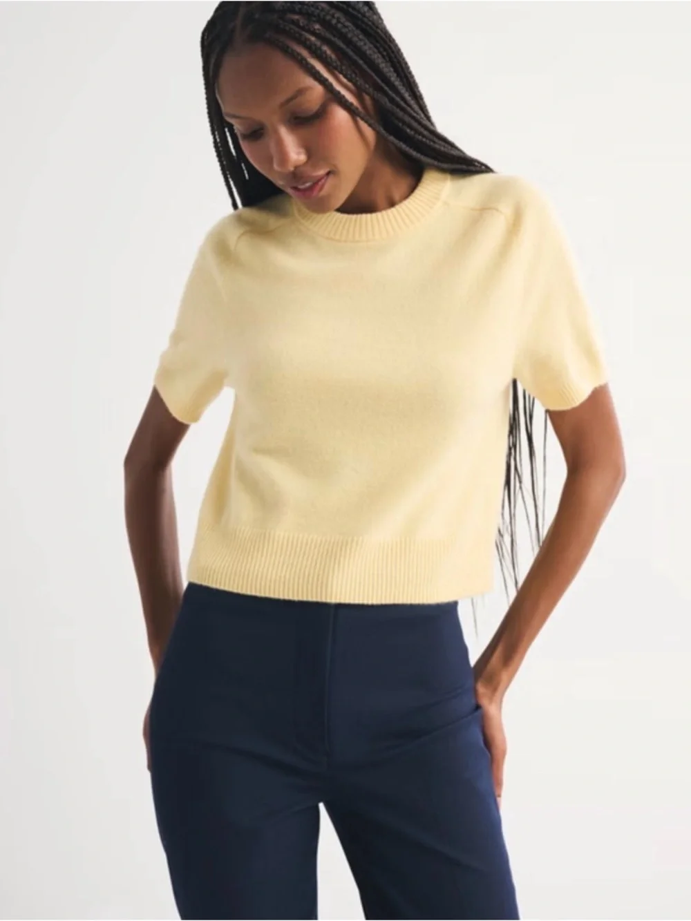 Abercrombie & Fitch Butter Yellow 100% Cashmere Crewneck Sweater Tee Size L